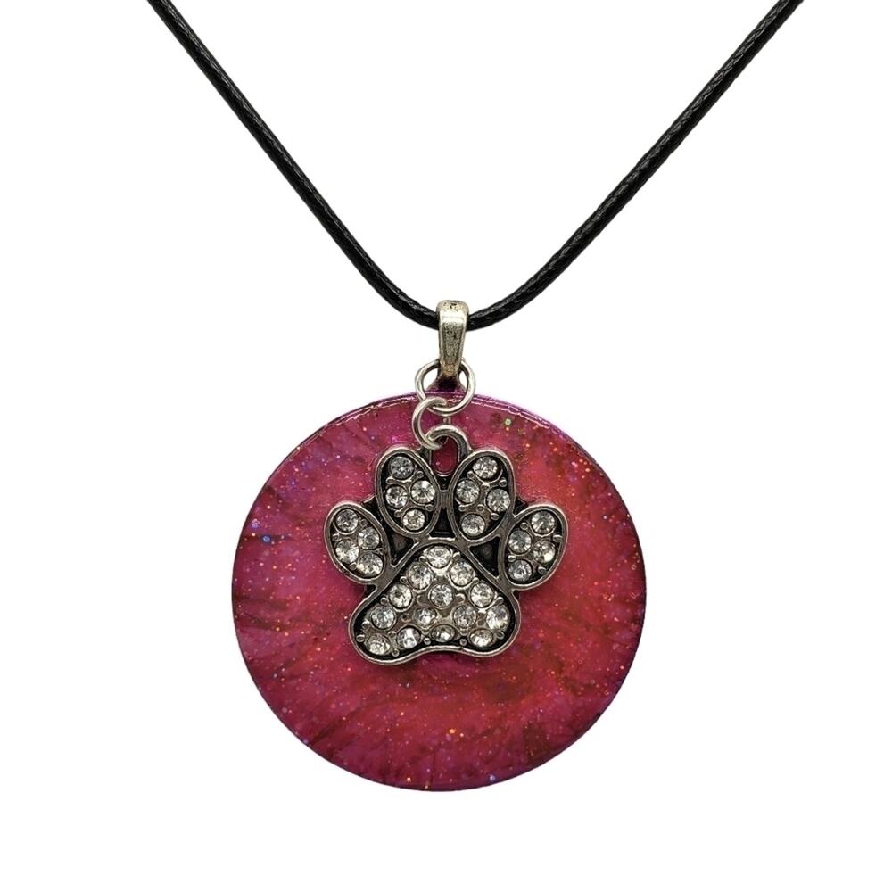Paw Print Charm on Painted Washer Necklace